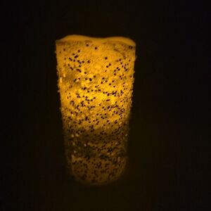 Silver Glitter LED Flameless Candle 6” Battery Operated Flicker Light Decor